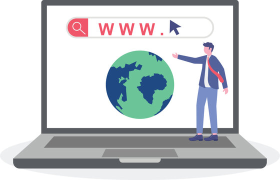 Global web connection, VPN access, Ad blocking software concept with tiny people.

