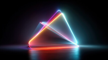 Neon geometric shapes radiating electronic beats in a minimalist design