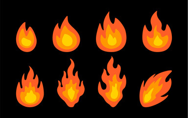Bundle of red and yellow flame icon symbols for danger warning on signs.