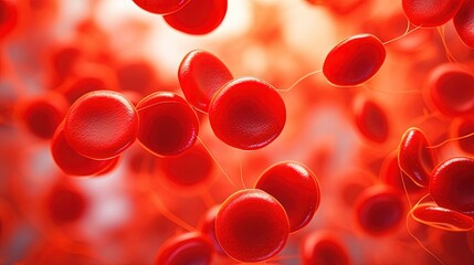 Red blood cells circulating in the blood vessels - leukocytes. Superior magnified views of human blood cells under microscope examination