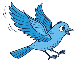Vector art of cute blue bird flying with wings spread, isolated on white background
