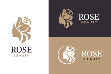 beauty woman and rose logo design template illustration