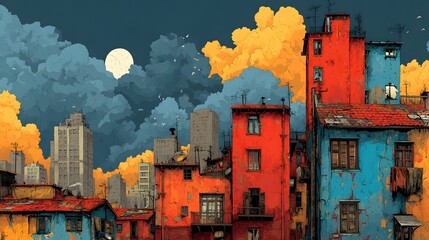 A stylized grunge influenced illust n depicting a moody atmospheric cityscape with towering skyscrapers dilapidated alleyways and a brooding industrial aesthetic inspired by the movement