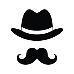  silhouette only up hat and down mustache on background