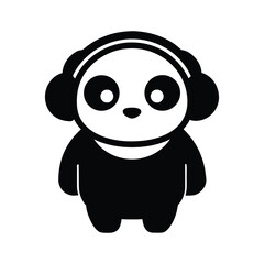 silhouette panda 3d icon with headphones © Monish