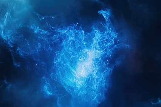 Glowing blue vapor creates an enchanting smoke cloud overlay in a mystical atmosphere, Smoke cloud overlay Magic spell Glowing blue vapor motion effect for video editing