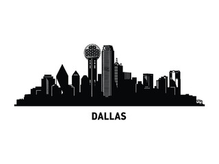 Dallas Cityscape: A sleek silhouette of Dallas's iconic skyline, rendered in striking monochrome. capturing the city's urban elegance and modern architectural marvels.