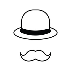 vintage bowler hat and mustache on white background