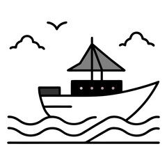 Cruise Ship Travel Outline Art
