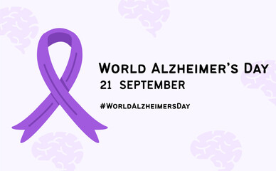 Modern World Alzheimer Day banner with awareness ribbon, brain icons, and campaign message. Concept of dementia prevention and support. Poster template for social media. Vector flat style illustration
