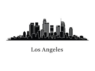 Naklejka premium Los Angeles Cityscape Silhouette: A striking silhouette of Los Angeles' iconic skyline, depicting the city's architectural marvels and vibrant urban energy.