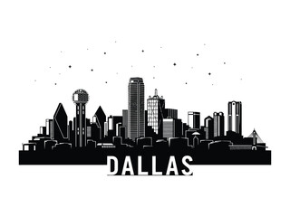 Fototapeta premium Dallas Skyline: A minimalist illustration of the Dallas skyline, captured in striking black and white, portrays the iconic city's urban silhouette and architectural landmarks.