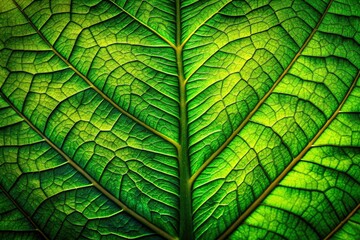 Obraz premium Chlorophyll Plant Photosynthesis, Green Leaf Closeup, Nature Botany, Plant Biology, Macro Photography, Rule of Thirds Composition