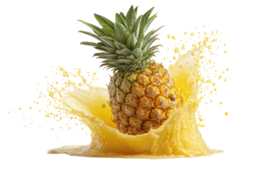 Fresh pineapple in a vibrant juice splash