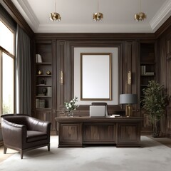 Luxurious dark wood office interior