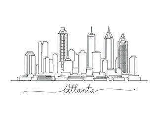 Atlanta Skyline: A detailed linear illustration of the Atlanta skyline, capturing its urban silhouette with precise lines. 