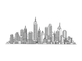 City Skyline: A detailed cityscape illustration of a modern metropolis showcasing iconic skyscrapers and architecture, creating a sense of urban scale and design.