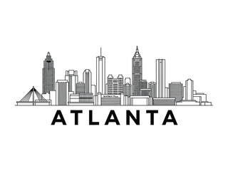 Fototapeta premium Atlanta Skyline: A captivating line drawing of the iconic Atlanta skyline, showcasing its distinct architecture, urban landscape, and a modern cityscape with bold lettering.