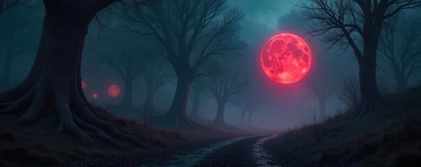 Fototapeta premium Eerie, glowing orbs float amidst a dark, shadowy landscape; a mystical, otherworldly scene evocative of death and the afterlife Perfect for fantasy, horror, or spiritual themes , specter, eerie