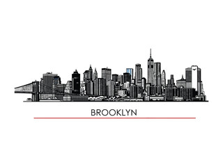 Naklejka premium Brooklyn Skyline: A captivating sketch of Brooklyn's iconic skyline, showcasing the city's majestic architecture in a monochromatic, minimalist art.