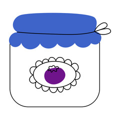 Blueberry jam jar icon with fruit label isolated on white background.