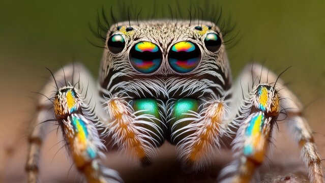 Macro shot of a colorful jumping spider