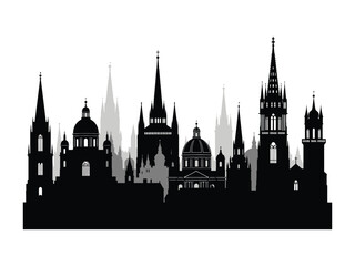 Fototapeta premium Silhouette of Architectural Icons: A stark, elegant silhouette of iconic buildings showcases intricate architecture and striking design, capturing the city's skyline in graphic detail.