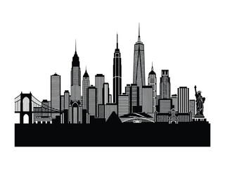 New York City Skyline Silhouette: A striking silhouette of New York City's iconic skyline, showcasing famous structures, bridges, and monuments, an urban panorama.