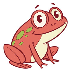 Vector art of cute cartoon red frog with green spots and big eyes, isolated on white background