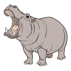 Vector art of a cartoon illustration of a hippopotamus with its mouth wide open, showing its teeth