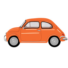 Illustration of a retro car in orange color, transparent background
