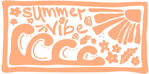 Illustration banner with the image of summer attributes and the inscription summer vibe, transparent background
