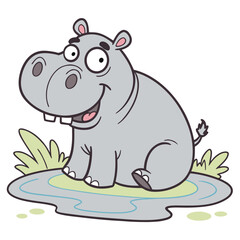 Vector art of a cute cartoon hippopotamus sitting in water with a happy expression