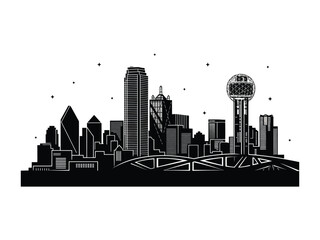 Obraz premium City Skyline Silhouette: A striking monochrome silhouette of a modern city skyline, capturing the essence of urban architecture and dynamic growth against a clear sky.