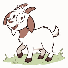 Vector art of cute cartoon goat character walking on grass, friendly and happy illustration