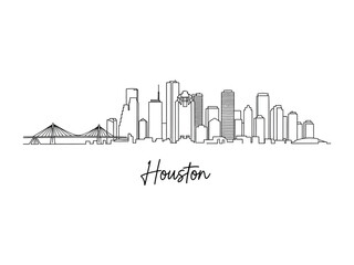 Fototapeta premium Houston Skyline: A minimalist line art depiction of the iconic Houston skyline, celebrating the city's unique architecture.