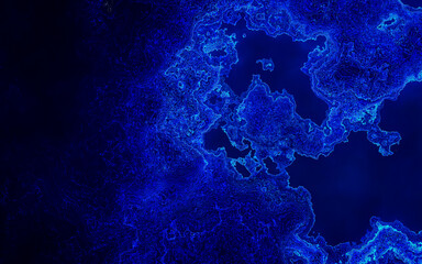 Dark blue abstract background showing a glowing organic texture resembling bioluminescence or an electric fractal pattern