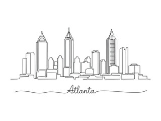 Fototapeta premium Atlanta Cityscape: A minimalist line art captures the essence of Atlanta's iconic skyline, a testament to its urban character and architectural grandeur.