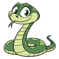 Vector art of cute cartoon green snake character with a friendly smile, isolated on white background