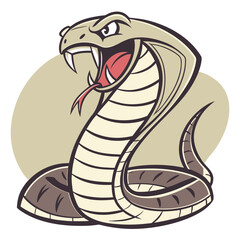 Vector art of aggressive cobra snake with open mouth and fangs, cartoon style