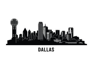 Fototapeta premium Dallas Cityscape: A silhouetted cityscape of Dallas, capturing the architectural marvels and urban atmosphere with a bold, graphic aesthetic. 