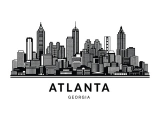 Atlanta Skyline: A sleek, graphic depiction of the Atlanta skyline, capturing the iconic silhouette of the city's architectural wonders.