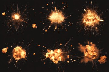 Explosive accent highlight elements showcasing dynamic bursts and fiery explosions in various shapes and sizes, Set of Explosive Accent Highlight Elements Motion Graphic Elements with Alpha