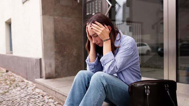 Lost Keys: Woman Waits At Closed Front Door