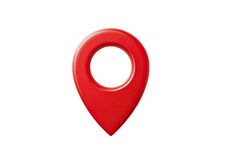 Red map marker icon on black background.  3D rendered, glossy finish
