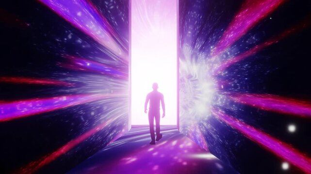 Man walks into an interdimensional door, wormhole tunnel, NDE, dream