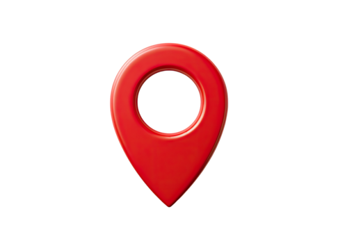 Red map marker icon on black background.  3D rendered, glossy finish