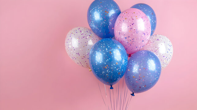 Colorful balloons with confetti on pink - Powered by Adobe