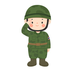 Cartoon Illustration of Thai Soldier Saluting