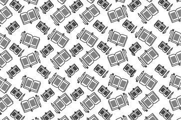 Seamless pattern of book and pen background. Book and pen doodle. School supplies icon. Student class attributes icon. Doodle back to school with school attributes icon. Vector of student supplies.